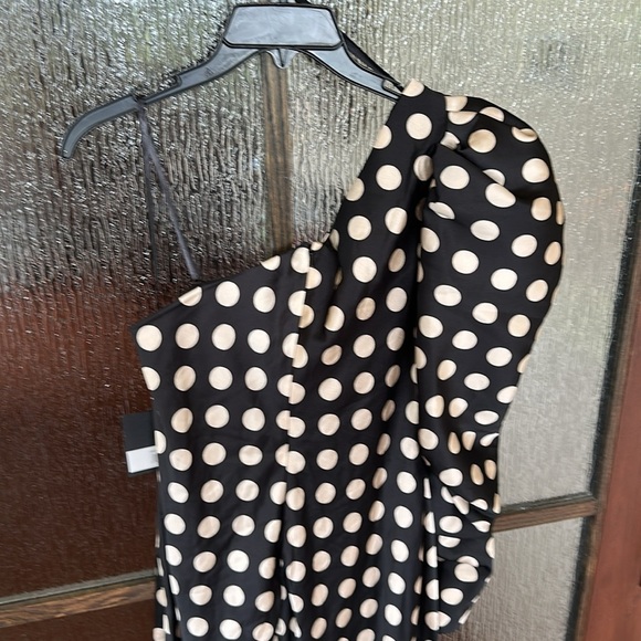 NEW IEENA MAC DUGGAL One Shoulder Polka Dot‎ MIDI DRESS Size 8 $398  PUFF SLEEVE - Picture 8 of 9